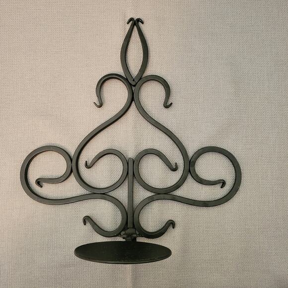 Pair Black Wrought Iron Hand Forged Pillar Candle Wall Sconces - Picture 4 of 12